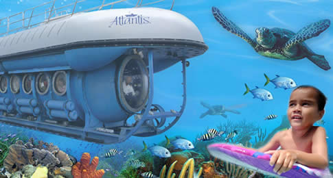 O Atlantis Submarine, por exemplo, é um passeio de submarino excelente para ir com crianças, que podem conferir peixes, tartarugas e outros animais marinhos
