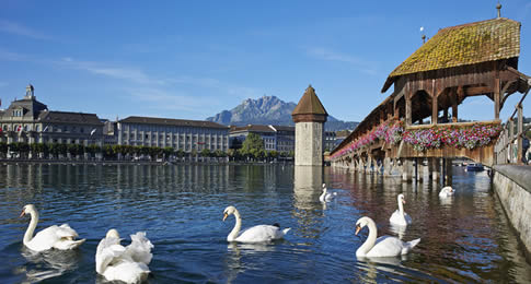A bordo de um charmoso trenzinho ou de um iate, é possível visitar os principais pontos de uma das cidades mais bonitas da Suíça Central