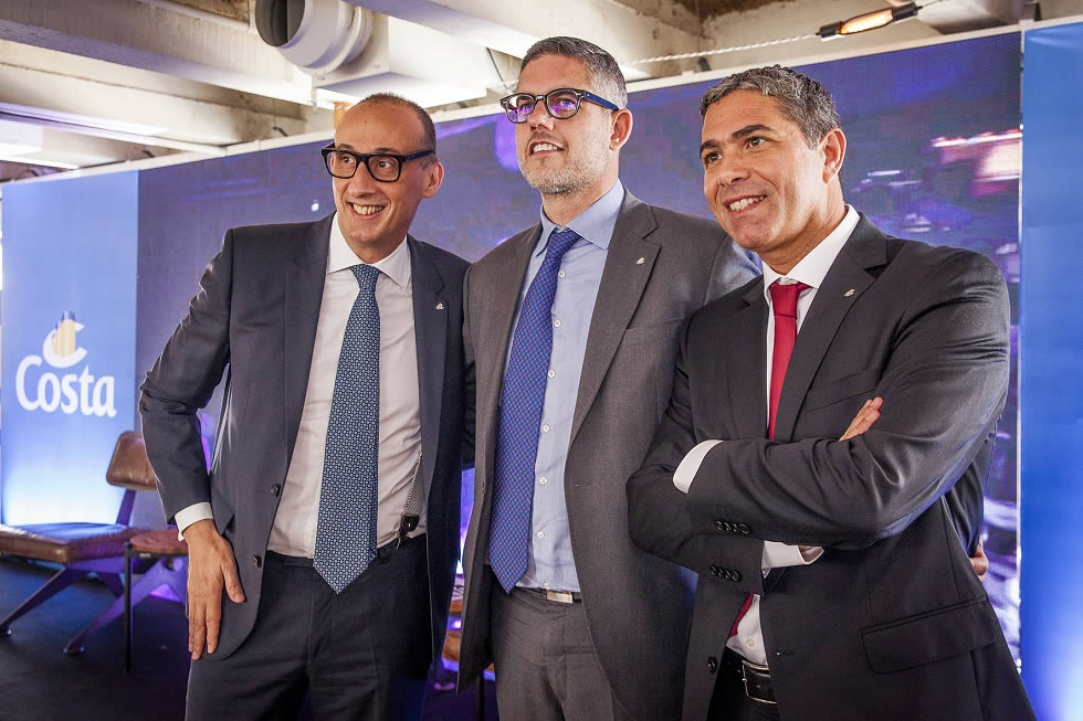 Coletiva de Imprensa Costa Cruzeiros - Massimo Brancaleoni, SVP global de vendas, Neil Palomba presidente global e Dario Rustico Presidente Executivo para a Amrica do Sul e Central