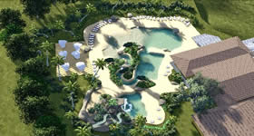 Com 500 mil litros de água e toboágua, a piscina foi criada para atender a expansão de apartamentos projetada. O Santa Clara Eco Resort, situado em Dourado
