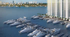 Marina Palms Yacht Club & Residences em Miami faz parceria com empresa brasileira. O condomínio, que tem estrutura para manter iates na porta de casa, con